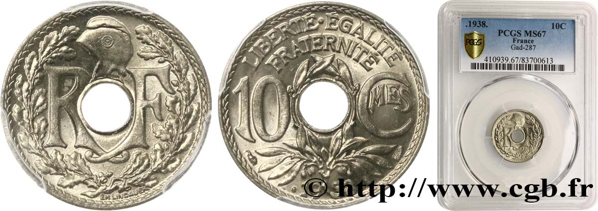 10 centimes Lindauer, maillechort 1938  F.139/2 ST67 PCGS