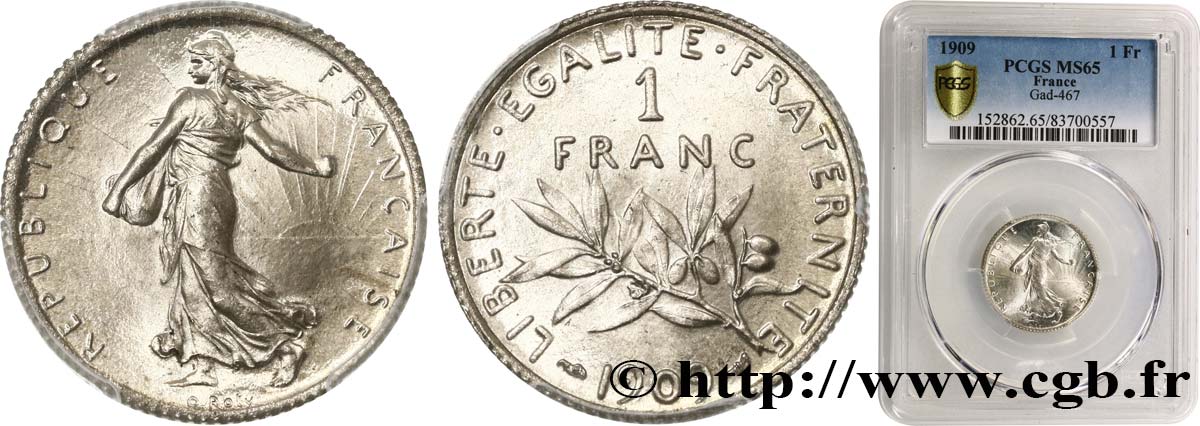 1 franc Semeuse 1909 Paris F.217/14 FDC65 PCGS