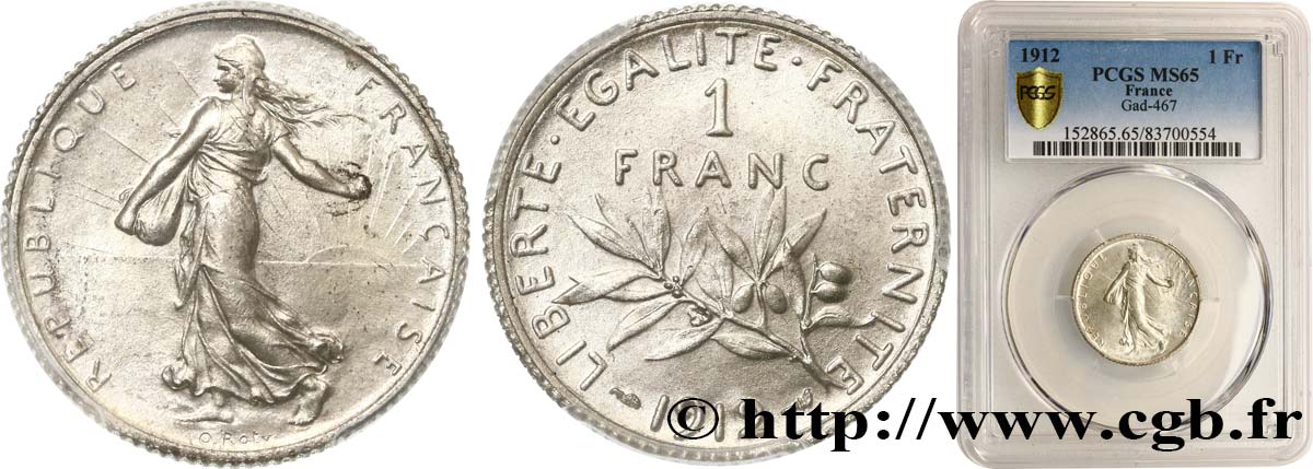 1 franc Semeuse 1912 Paris F.217/17 ST65 PCGS