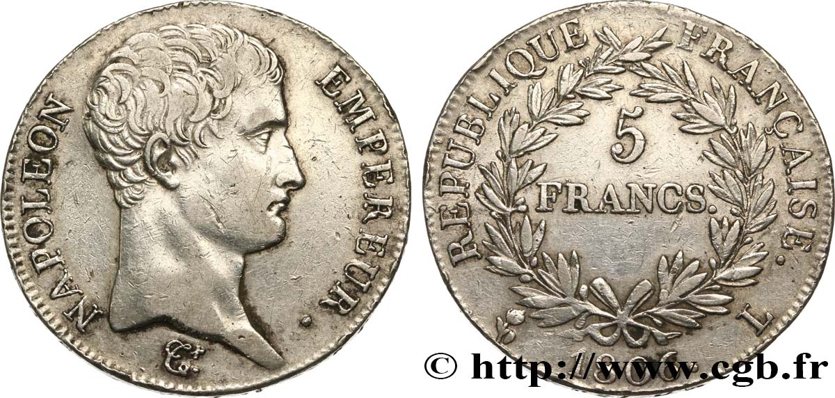 5 francs Napoléon Empereur, Calendrier grégorien 1806 Bayonne F.304/7 MBC40 