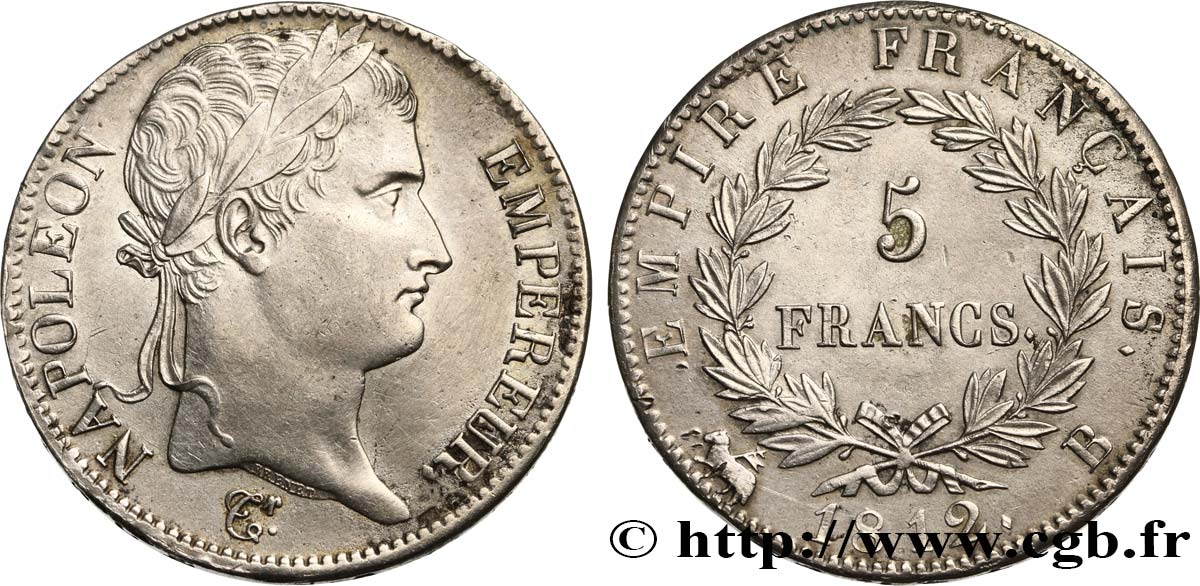 5 francs Napoléon Empereur, Empire français 1812 Rouen F.307/42 TTB+ 