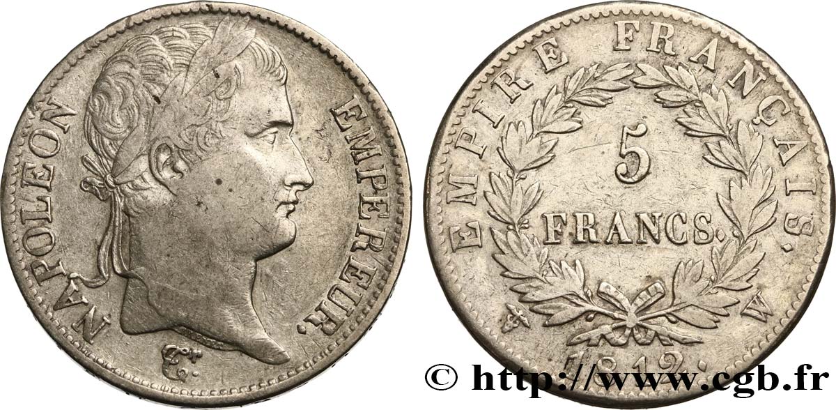 5 francs Napoléon Empereur, Empire français 1812 Lille F.307/57 TB35 