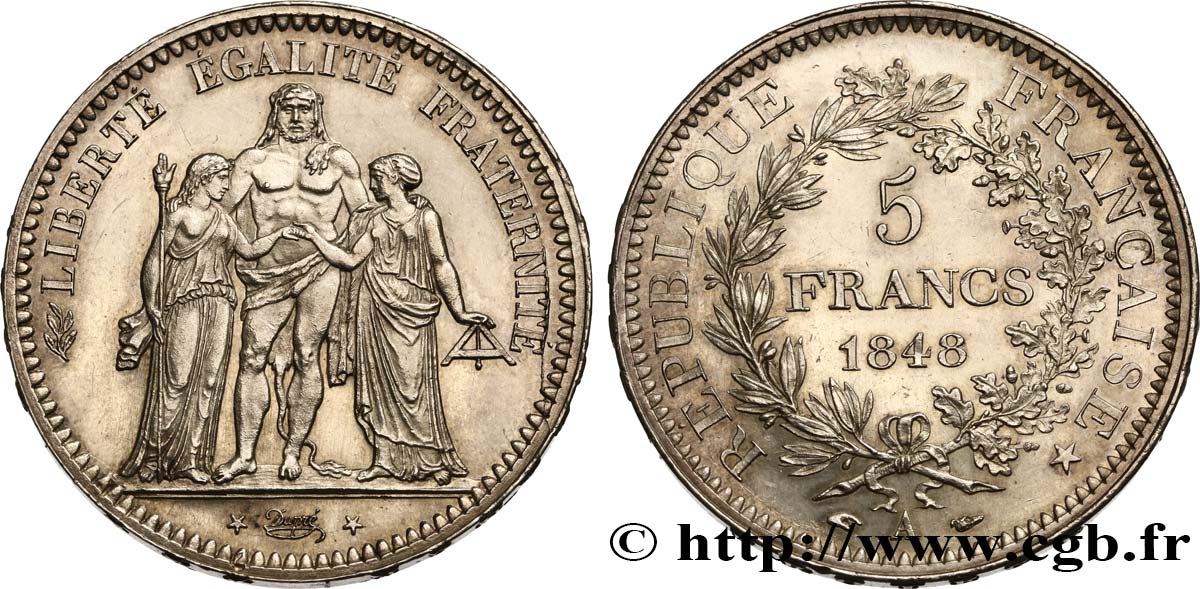 5 francs Hercule, IIe République 1848 Paris F.326/1 SPL60 