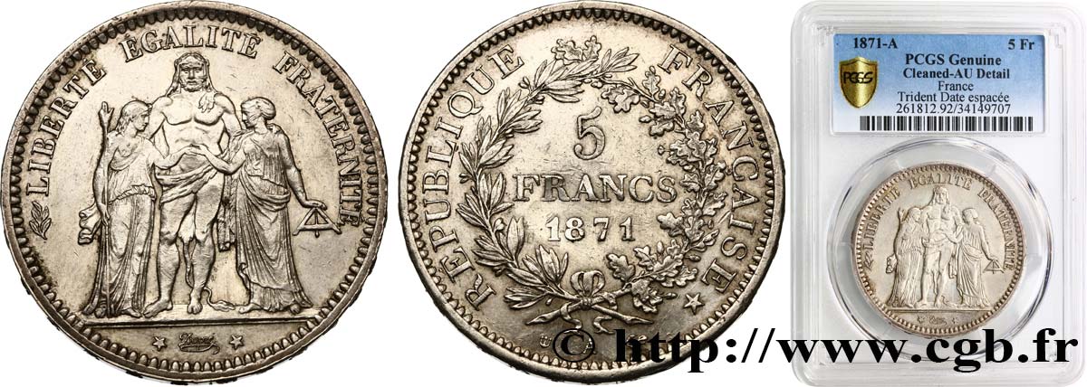 5 francs Hercule, dite “Camélinat” 1871 Paris F.334/4 fVZ PCGS