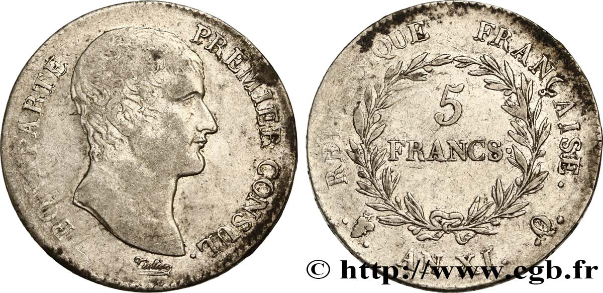 5 francs Bonaparte Premier Consul 1803 Perpignan F.301/7 VF35 