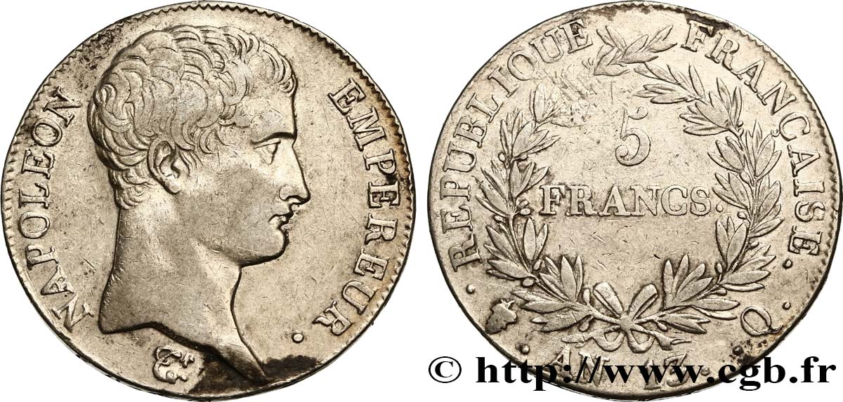 5 francs Napoléon Empereur, Calendrier révolutionnaire 1805 Perpignan F.303/15 MBC40 