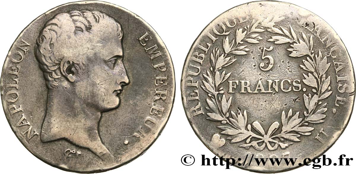 5 francs Napoléon Empereur, Calendrier grégorien 1807 Turin F.304/22 TB15 