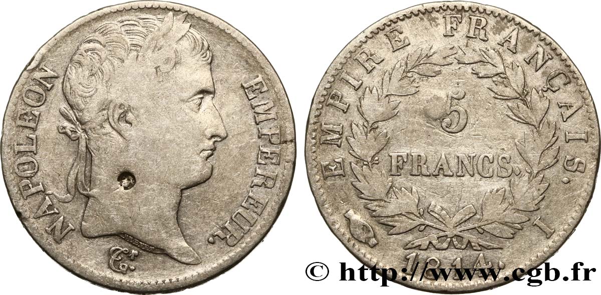 5 francs Napoléon Empereur, Empire français 1814 Limoges F.307/81 TB 
