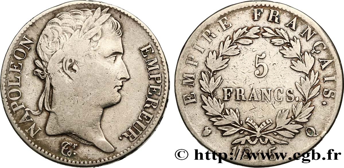 5 francs Napoléon Empereur, Cent-Jours 1815 Perpignan F.307A/8 VF20 