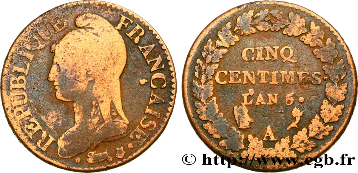 Cinq centimes Dupré, grand module, CIN/NIQ 1797 Paris F.115/5 var. BC20 
