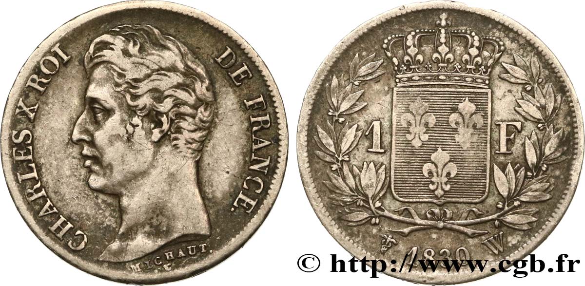 1 franc Charles X, matrice du revers à quatre feuilles 1830 Lille F.207A/33 TTB40 