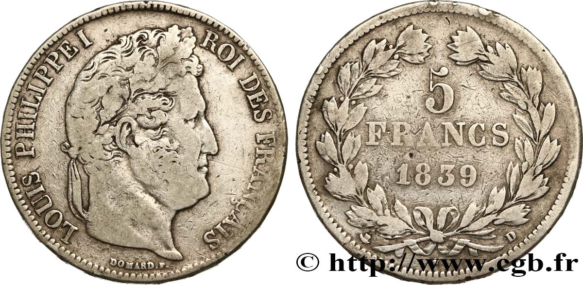 5 francs IIe type Domard 1839 Lyon F.324/78 TB25 