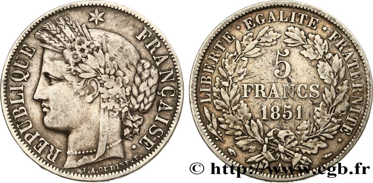 5 francs Cérès, IIe République 1851 Paris F.327/7 MB30 