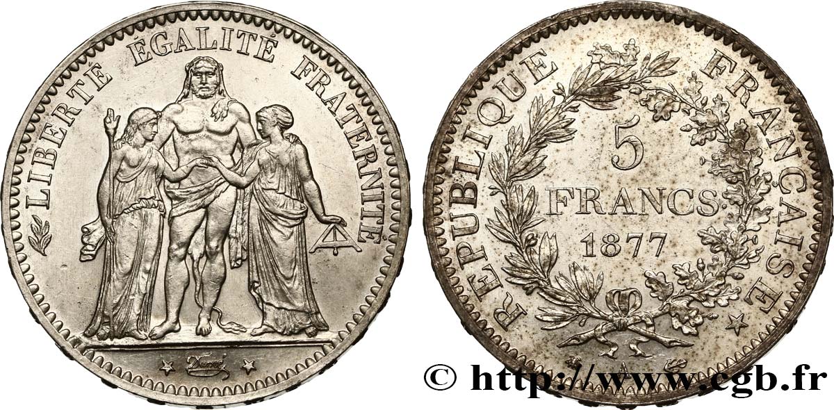 5 francs Hercule 1877 Paris F.334/19 VZ60 
