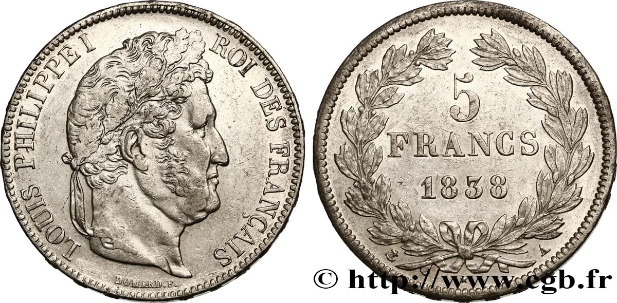 5 francs IIe type Domard 1838 Paris F.324/68 TTB50 