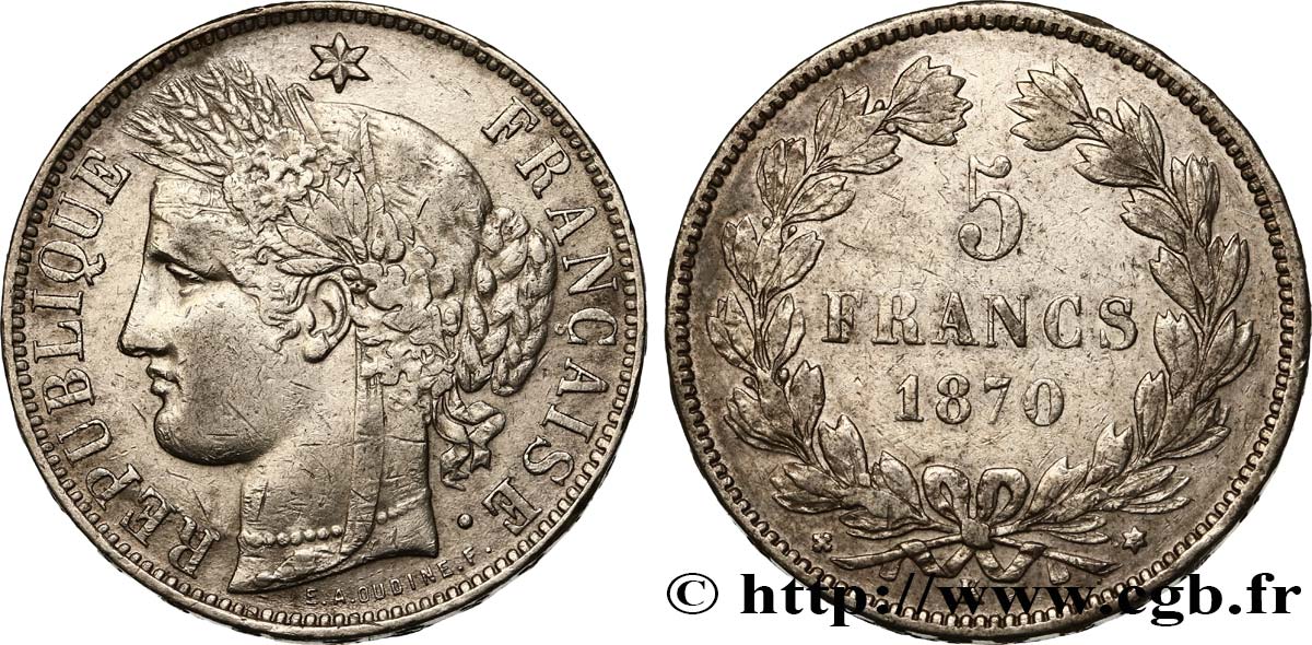 5 francs Cérès, sans légende 1870 Bordeaux F.332/5 VF35 