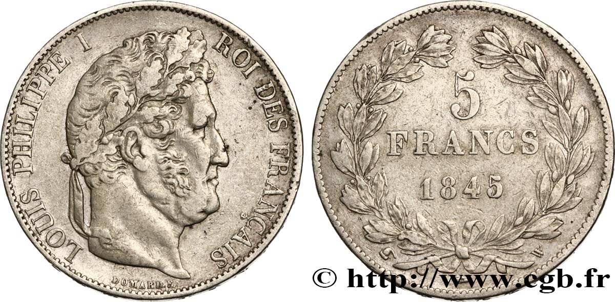 5 francs IIIe type Domard 1845 Lille F.325/9 XF45 