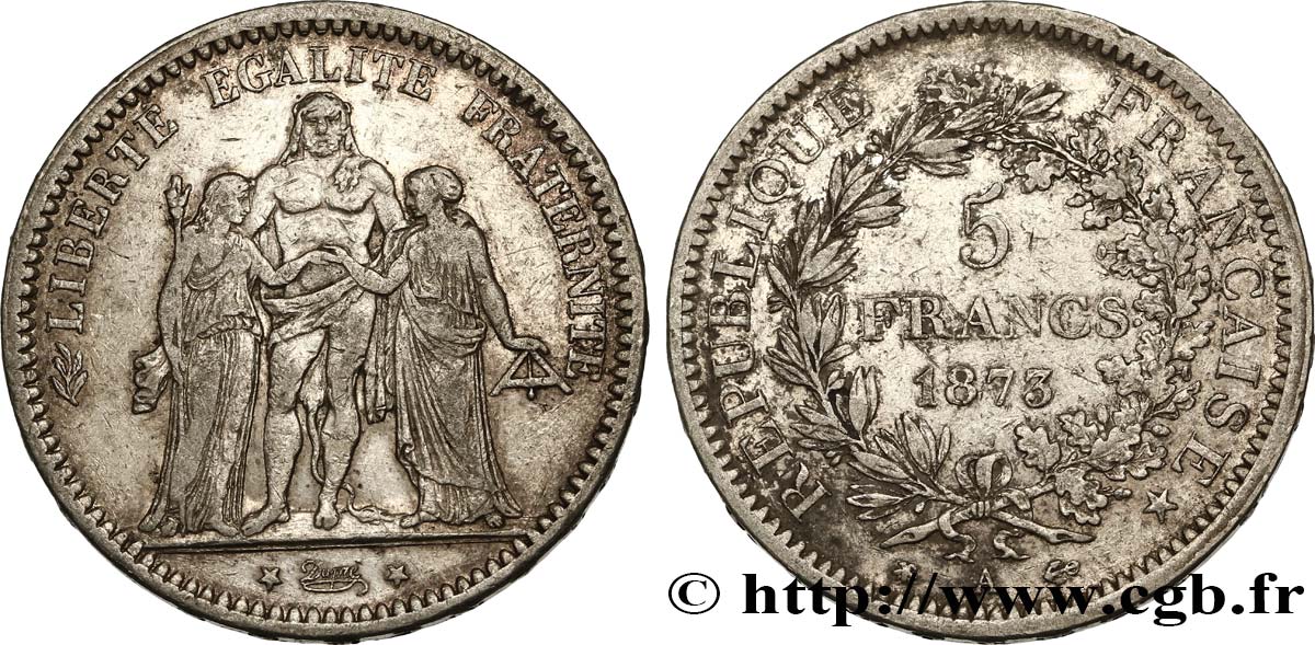 5 francs Hercule 1873 Paris F.334/9 TB 