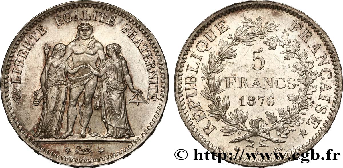 5 francs Hercule 1876 Paris F.334/17 VZ58 