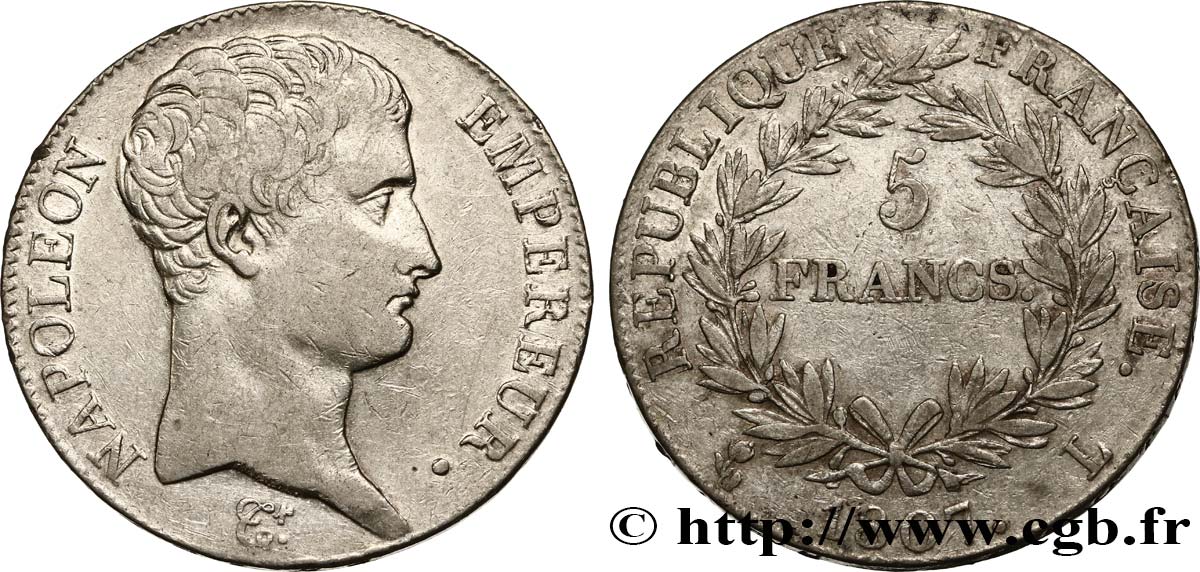 5 francs Napoléon Empereur, Calendrier grégorien 1807 Bayonne F.304/18 VF38 