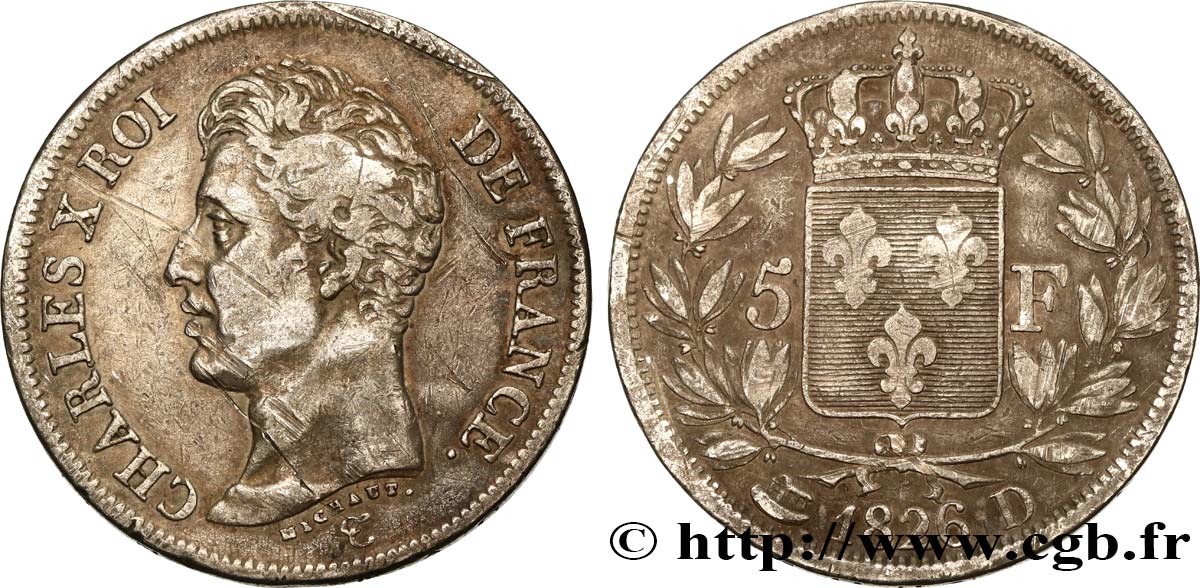 5 francs Charles X, 1er type 1826 Lyon F.310/18 S 