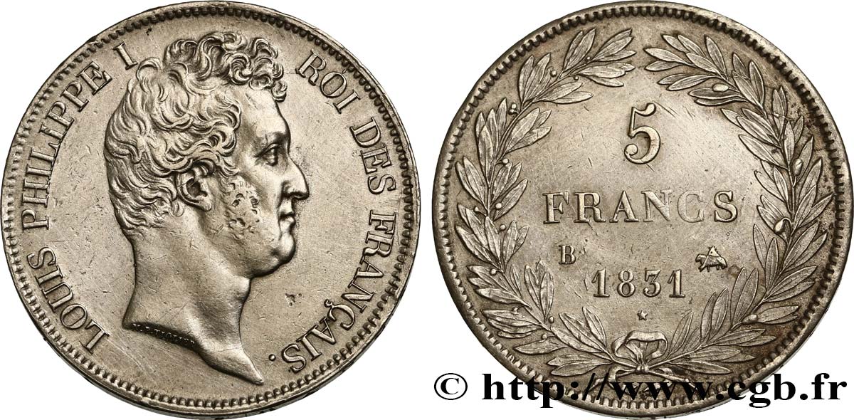 5 francs type Tiolier avec le I, tranche en creux 1831 Rouen F.315/15 TTB+ 