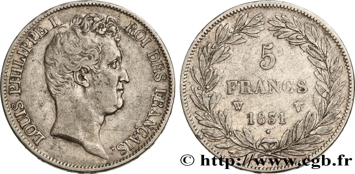 5 francs type Tiolier avec le I, tranche en creux 1831 Lille F.315/27 MB35 