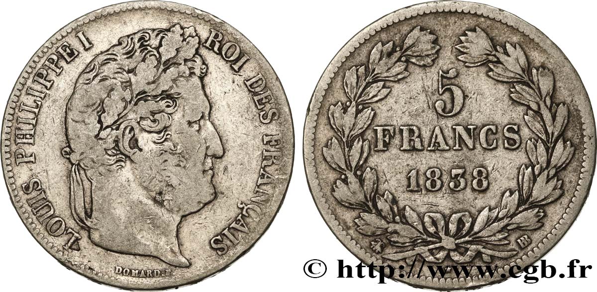 5 francs IIe type Domard 1838 Strasbourg F.324/70 VF25 