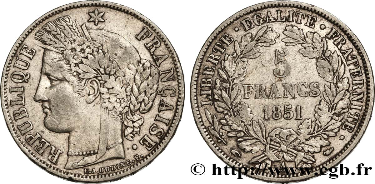 5 francs Cérès, IIe République 1851 Paris F.327/7 BC35 