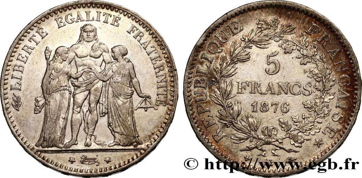 5 francs Hercule 1876 Bordeaux F.334/18 XF48 