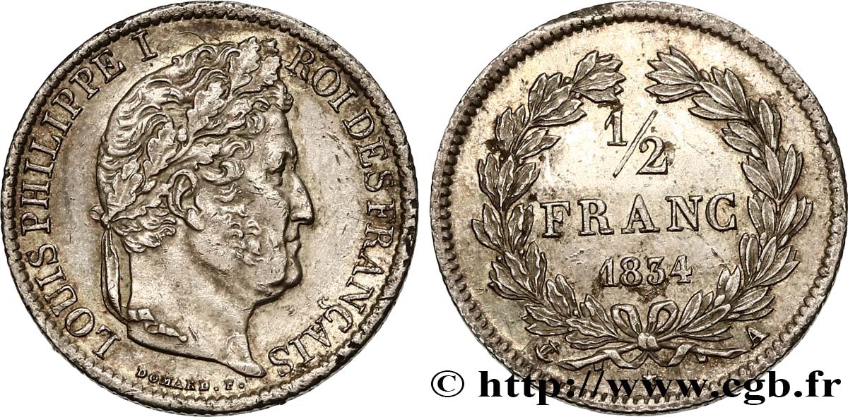 1/2 franc Louis-Philippe 1834 Paris F.182/40 SS50 