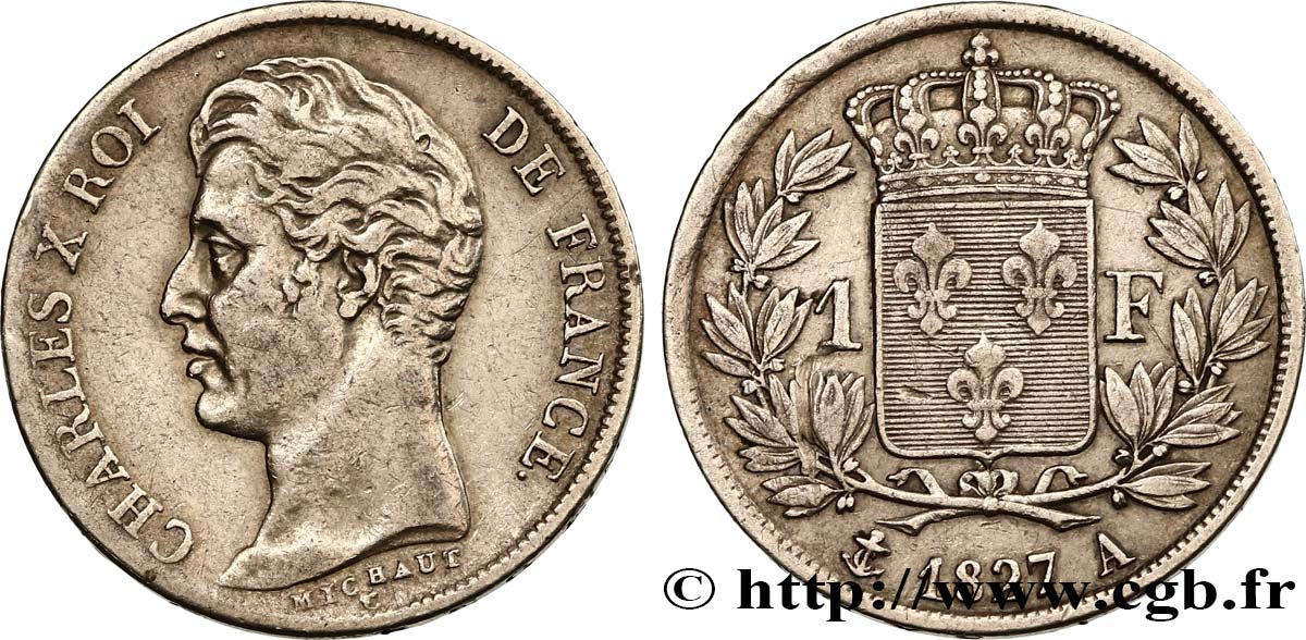 1 franc Charles X, matrice du revers à cinq feuilles 1827 Paris F.207/25 MB35 