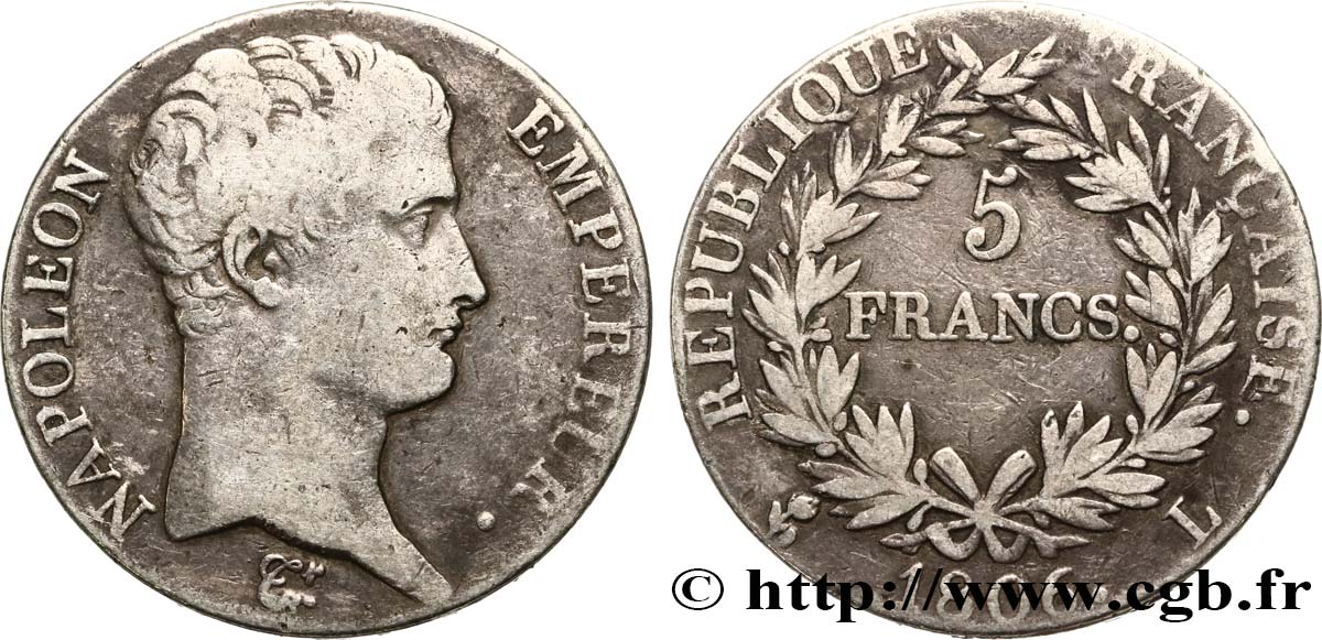 5 francs Napoléon Empereur, Calendrier grégorien 1806 Bayonne F.304/7 VF25 