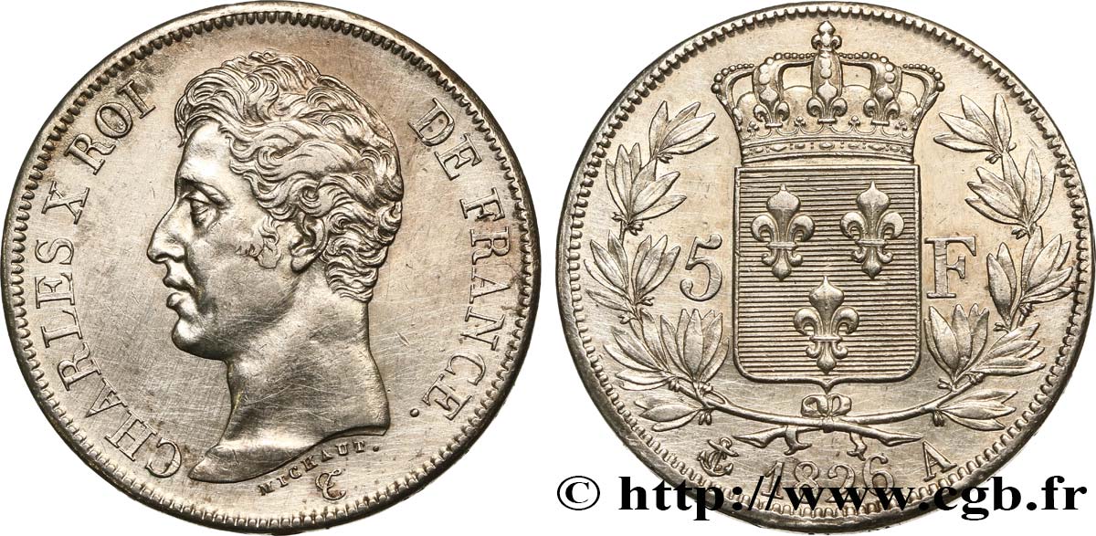 5 francs Charles X, 1er type 1826 Paris F.310/15 fVZ 