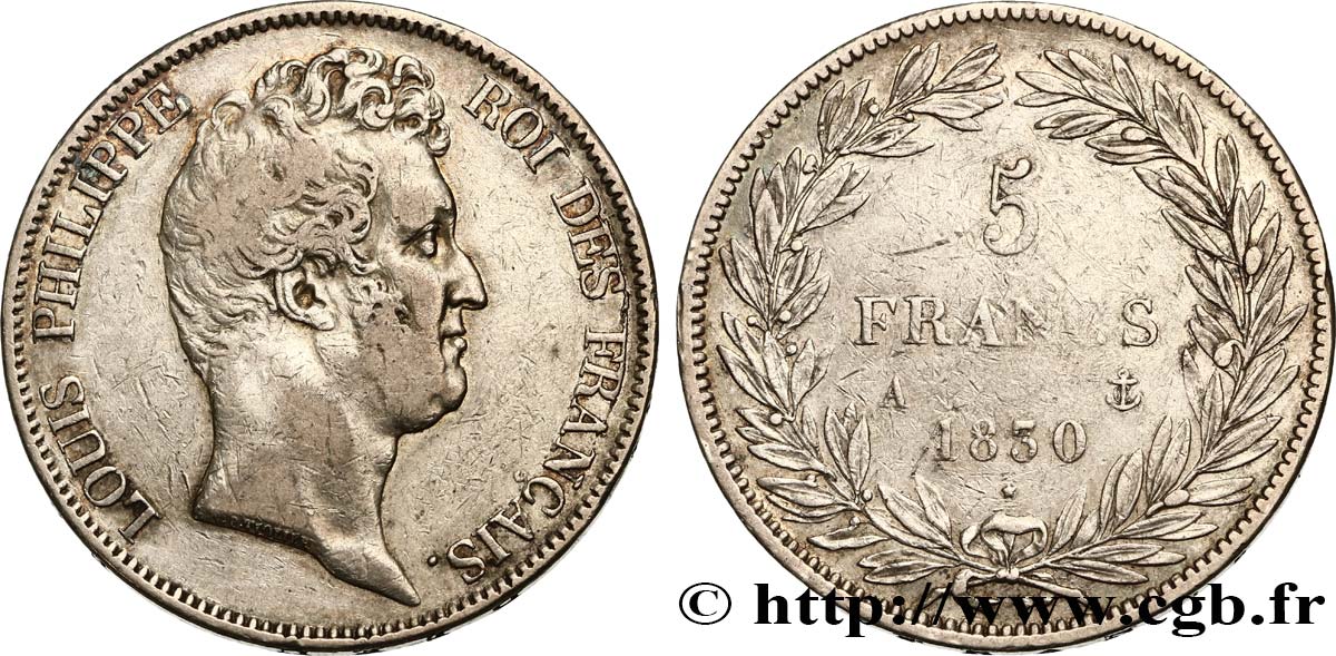 5 francs type Tiolier sans le I, tranche en creux 1830 Paris F.313/1 S35 