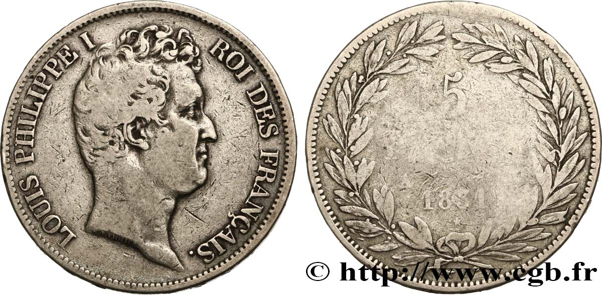 5 francs type Tiolier avec le I, tranche en relief 1831 Paris F.316/2 MB20 