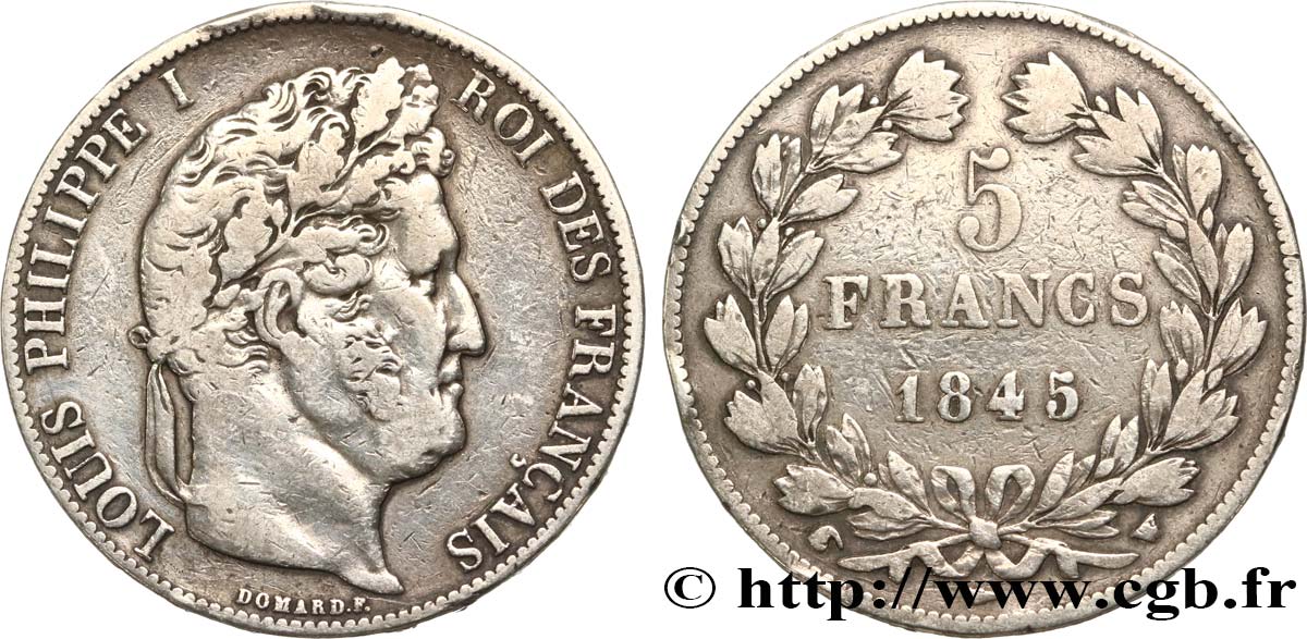 5 francs IIIe type Domard 1845 Lille F.325/9 TB 