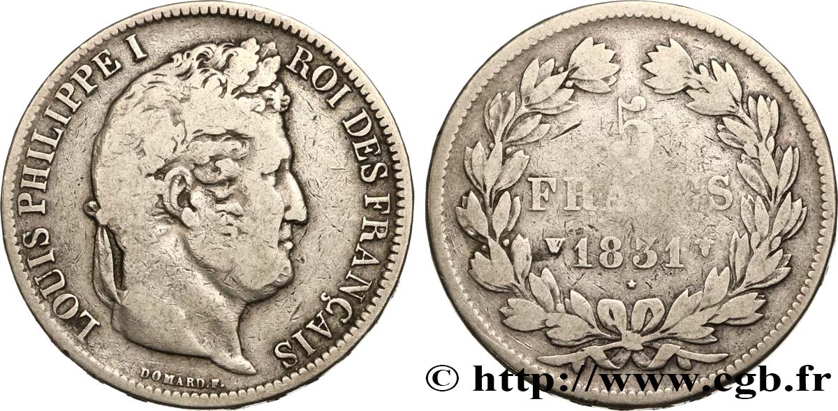 5 francs Ier type Domard, tranche en relief 1831 Lille F.320/13 TB15 
