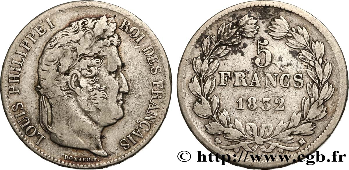 5 francs IIe type Domard 1832 Marseille F.324/10 VF25 