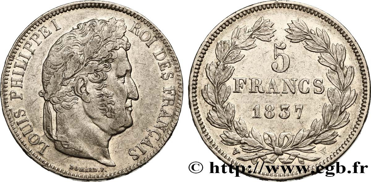 5 francs IIe type Domard 1837 Lille F.324/67 SS50 