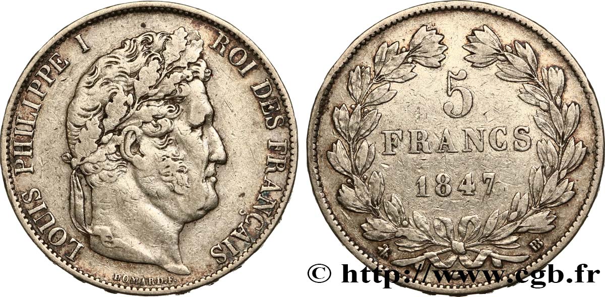 5 francs IIIe type Domard 1847 Strasbourg F.325/15 VF35 
