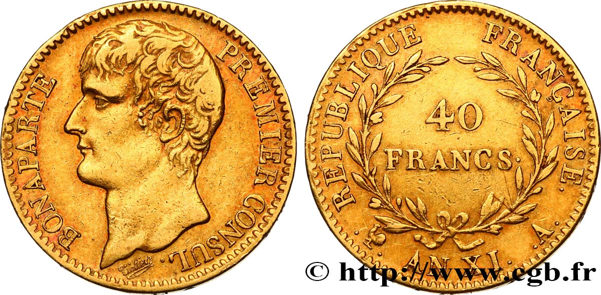 40 francs or Bonaparte Premier Consul 1803 Paris F.536/1 BB 
