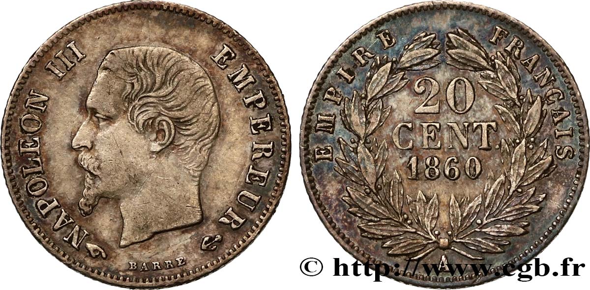 20 centimes Napoléon III, tête nue 1860 Paris F.148/13 S35 