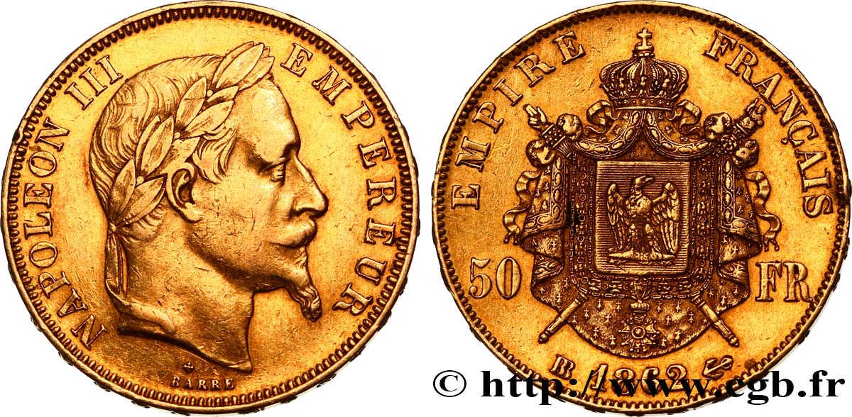 50 francs or Napoléon III, tête laurée 1862 Strasbourg F.548/2 SS 