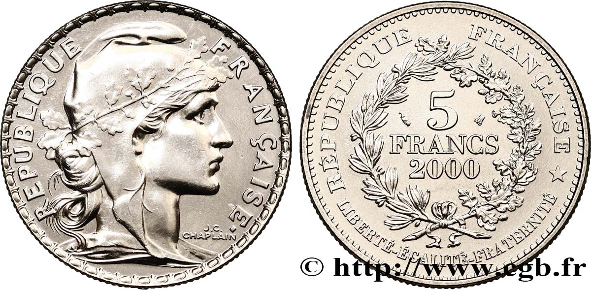 5 francs La Marianne de Chaplain 2000 Paris F.354/1 MS 