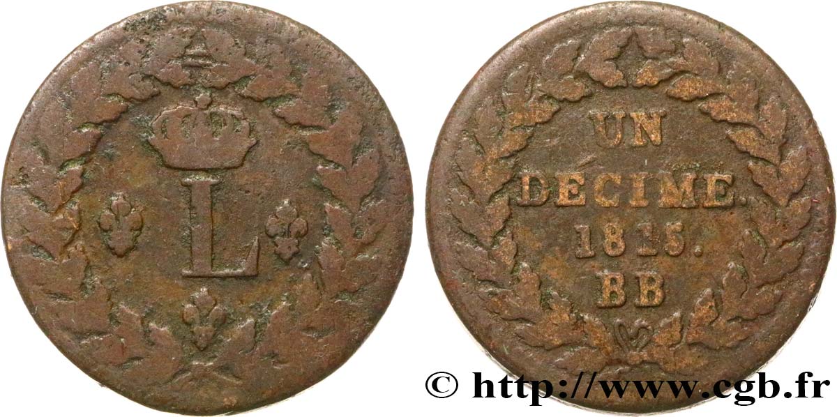 Un décime à l’L couronnée 1815  Strasbourg F.132A/3 BC20 