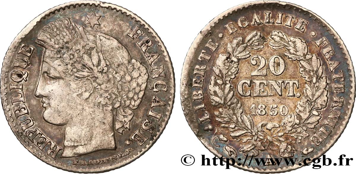 20 centimes Cérès, IIe République 1850 Paris F.146/2 MB 