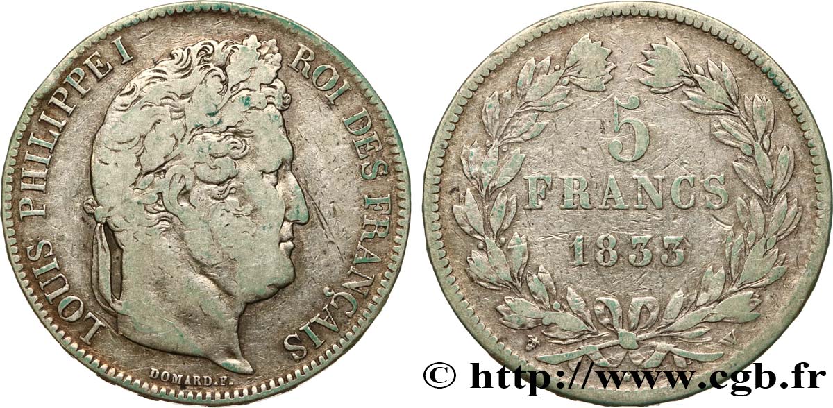 5 francs IIe type Domard 1833 Lille F.324/28 MB25 