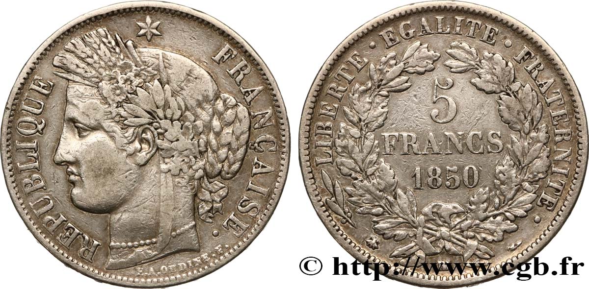 5 francs Cérès, IIe République 1850 Strasbourg F.327/5 BC35 