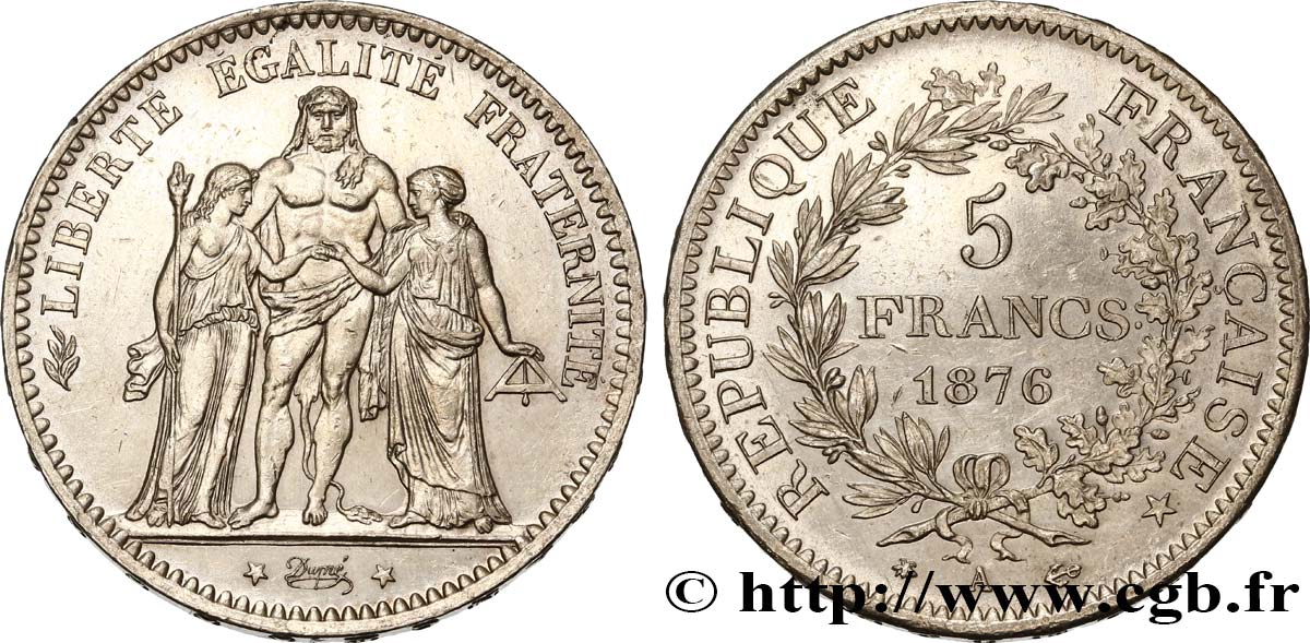 5 francs Hercule 1876 Paris F.334/17 TTB+ 